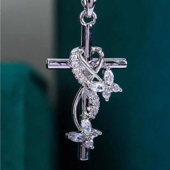 Jewelry - Sterling Silver Butterfly & Cross Infinity Symbol Simulated Diamonds✨